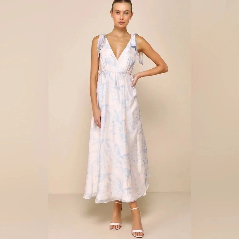 Charm Floral Tie Strap Maxi Dress Blush Blue - Picture 3 of 13